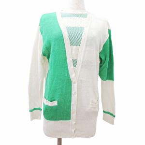 SPORTS アンサンブル ニット ノースリーブカットソー リネン 麻 カーディガン バイカラー 白 緑 S M 国内正規品
