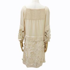 MARC JACOBS 美品 シルク ワンピース ドレス プルオーバー カットワーク レース 花柄 プリーツ 長袖 ひざ丈 ベージュ 6 約M 0627