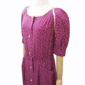 Christian Dior ヴィンテージ ハート シャツ ワンピース パイピング ロング 半袖 総柄 紫 パープル系 11 約M 0726