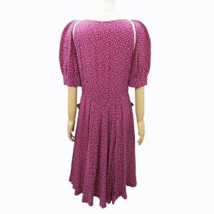 Christian Dior ヴィンテージ ハート シャツ ワンピース パイピング ロング 半袖 総柄 紫 パープル系 11 約M 0726