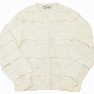 ヴィンテージ ニット カーディガン 羽織り ウール 長袖 白 ホワイト M 0726