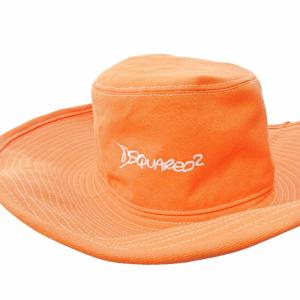 DSQUARED2 タグ付き ハット つば広 帽子 キャンバス オレンジ S 国内正規品 0726