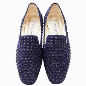 JIMMY CHOO 134 WHEEL スタッズ スリッポン フラットシューズ パンプス イタリア製 36 ネイビー