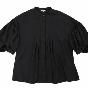 美品 23AW 2WAY A-LINE PULLOVER ブラウス シャツ ジップアップ ピンタック パフスリーブ 五分袖