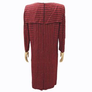 Christian Dior ヴィンテージ スクエア セーラーカラー ワンピース ストライプ 総柄 長袖 ロング 赤 レッド マルチカラー 9 約M 0808