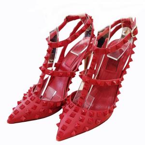 ロックスタッズ ルージュ ROCKSTUD ROUGE パンプス ハイヒール ピンヒール ストラップ レザー 赤 レッド 35