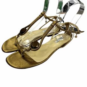 サンダル フラット ビジュー装飾 ストラップ レザー シューズ ゴールドカラー 40 約25.0cm 0825