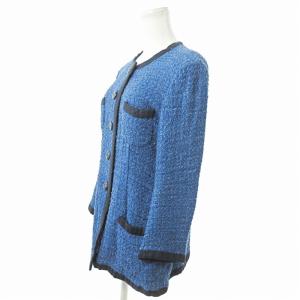 ARMANI COLLEZIONI ツイード ノーカラージャケット ブレザー 42 青 0910