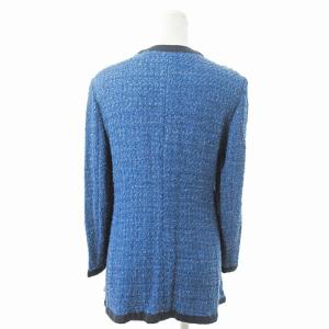 ARMANI COLLEZIONI ツイード ノーカラージャケット ブレザー 42 青 0910