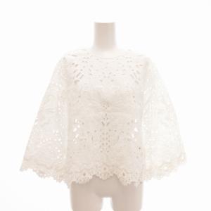 美品 EMBROIDERED.LIN/BRIZABELA レース カットソー 総柄 フレアスリーブ 長袖 S 白 ホワイト