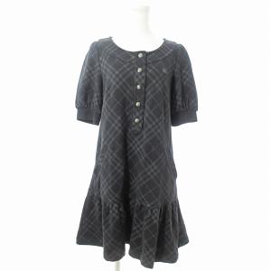 ワンピース 5分袖 膝丈 スウェット ノバチェック ロゴ刺繍 38 ネイビー 紺 0906