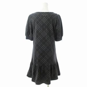 BURBERRY BLUE LABEL ワンピース 5分袖 膝丈 スウェット ノバチェック ロゴ刺繍 38 ネイビー 紺 0906