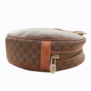 CELINE ヴィンテージ マカダム柄 トリオンフ ショルダーバッグ ラウンド サークル 総柄 ロゴ PVC レザー 茶 ブラウン 0912