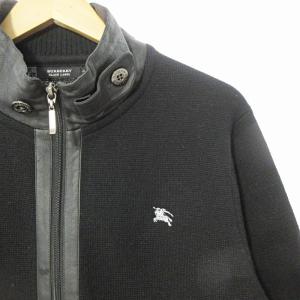 BURBERRY BLACK LABEL ドライバーズ ニット セーター ジップアップ ジャケット ウール混 3 黒 0925