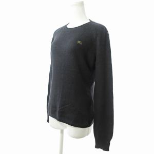 BURBERRY BLUE LABEL カシミヤ ニット セーター カットソー 長袖 ロゴ刺繍 38 黒 1017