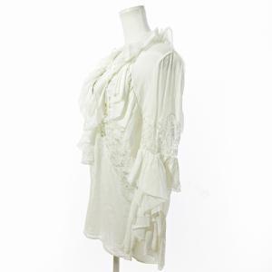 Emilio Pucci チュニックシャツ ブラウス 長袖 フリル レース シアー シルク混 レースアップ 40 白 1017
