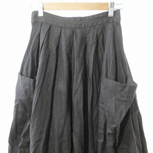 Y's 美品 リネン フレア ロング スカート 麻 ポケット 黒 1101