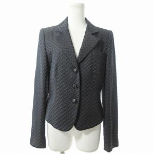 美品 テーラードジャケット ブレザー エンボス 総柄 44 紺 ネイビー 1030