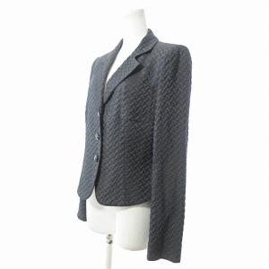 ARMANI COLLEZIONI 美品 テーラードジャケット ブレザー エンボス 総柄 44 紺 ネイビー 1030