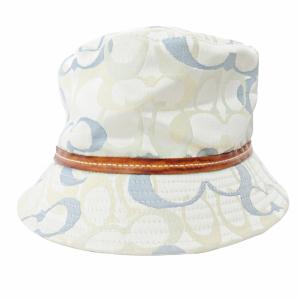 COACH シグネチャー バケットハット 帽子 総柄 リボン マルチカラー S 白 ホワイト 水色 ブルー 1025