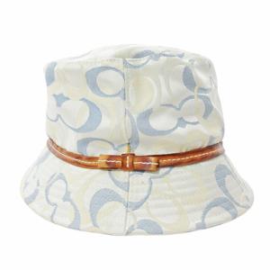 COACH シグネチャー バケットハット 帽子 総柄 リボン マルチカラー S 白 ホワイト 水色 ブルー 1025