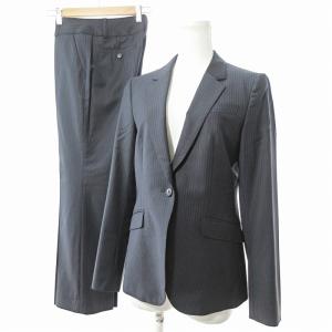 セットアップ パンツ スーツ ストライプ ウール ストレッチ 38 36 紺 ネイビー 1101