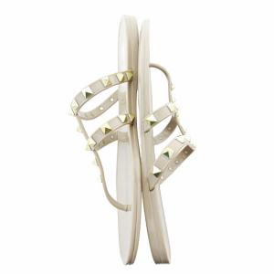 VALENTINO GARAVANI ロックスタッズ トングサンダル ラバー フラット 38 25cm ベージュ 1107