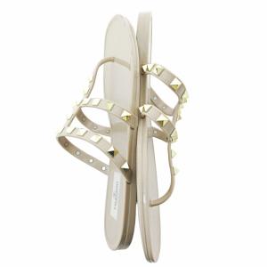 VALENTINO GARAVANI ロックスタッズ トングサンダル ラバー フラット 38 25cm ベージュ 1107