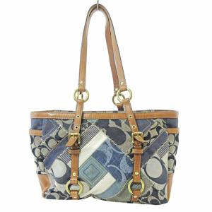 COACH 12217 シグネチャー パッチワーク トートバッグ ショルダーバッグ ジャガード デニム インディゴ 1108