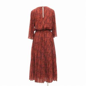 GRACE CONTINENTAL 美品 キャットプリーツワンピース ロング ミモレ 総柄 猫柄 36 S 茶 ブラウン