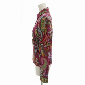 ETRO ペイズリー柄ポロシャツ カジュアルシャツ ストレッチ 長袖 42 XL ピンク