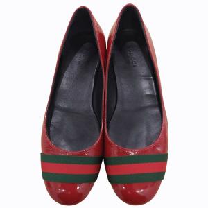 GUCCI 美品 シェリーライン パテントレザー フラットシューズ パンプス ラウンドトゥ 253315 赤 レッド 37 約24.0cm