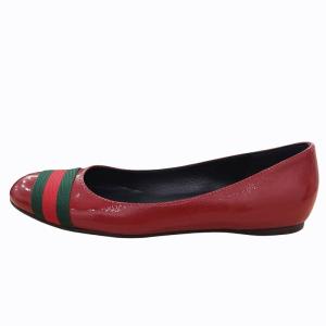 GUCCI 美品 シェリーライン パテントレザー フラットシューズ パンプス ラウンドトゥ 253315 赤 レッド 37 約24.0cm