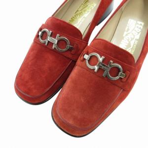 Salvatore Ferragamo ガンチーニ ローファー パンプス スクエアトゥ スエード 56789 赤 レッド 6.5 約24.0cm 1208
