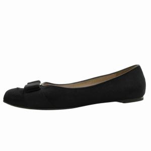Salvatore Ferragamo ヴァラリボン ハラコ フラットシューズ パンプス ラウンドトゥ 81977 黒 ブラック 7 約24.5cm 1208