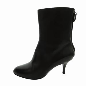 Salvatore Ferragamo 美品 ショートブーツ シューズ レザー ヒール バックジップ 7 24.0cm 黒 ブラック