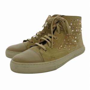 GUCCI ハイカットスニーカー シューズ スタッズ ラインストーン スエード レザー 37 24.0cm ベージュ 309813