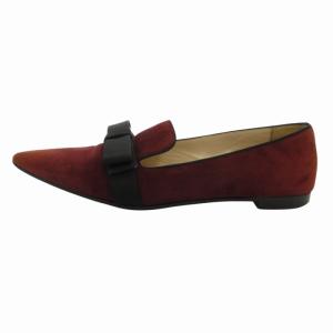 PRADA オペラシューズ ローファー ポインテッドトゥ スエード リボン 37 24.0cm 赤 ボルドー