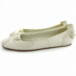 BALENCIAGA バレエ シューズ フラットシューズ メダリオン レザー 38 25.0cm 白 ホワイト