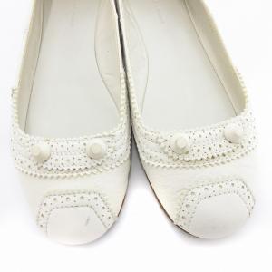 BALENCIAGA バレエ シューズ フラットシューズ メダリオン レザー 38 25.0cm 白 ホワイト