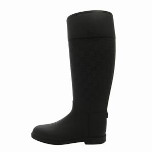 GUCCI GG柄 レインブーツ 長靴 シューズ ロング ラバー ラウンドトゥ 37 24.0cm 黒 ブラック