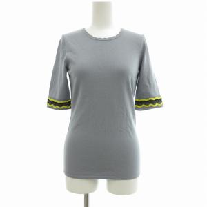 美品 サマーニットカットソー セーター 五分袖 42 S 水色 ライトブルー