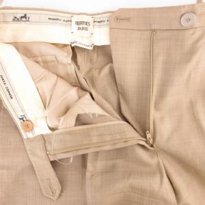 HERMES マルジェラ期 スラックス パンツ ツータック センタープレス シルク混 34 XS ベージュ