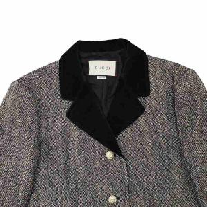 GUCCI ツイードシングルコート GGパールボタン 516422 グレー ブラック 42