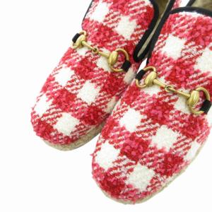 GUCCI VICHY TWEED ホースビット ムートン ローファー 57580 レッド 37.5