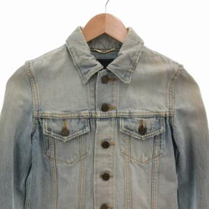 SAINT LAURENT PARIS 15SS エディ期 デニムジャケット Gジャン ヴィンテージ加工 ダメージ加工 革ラベル XS 水色 ライトインディゴ 416678