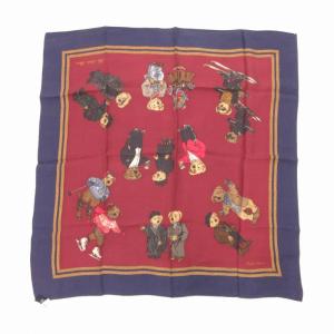 タグ付き ポロベア シルクスカーフ ストール ロゴ 赤 レッド 紺 ネイビー