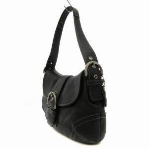 COACH ソーホーレザーフラップホーボー ワンショルダーバッグ ハンドバッグ レザー ステッチ 黒 ブラック 9248