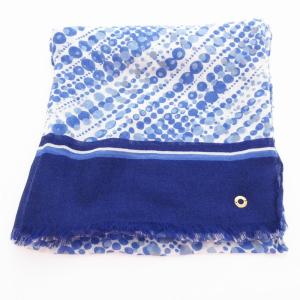Loro Piana カシシル ストール ショール マフラー 大判 ドット柄 水玉 ワンポイント ロゴ フリンジ カシミア 青 ブルー