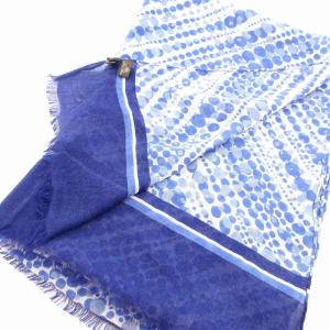 Loro Piana カシシル ストール ショール マフラー 大判 ドット柄 水玉 ワンポイント ロゴ フリンジ カシミア 青 ブルー